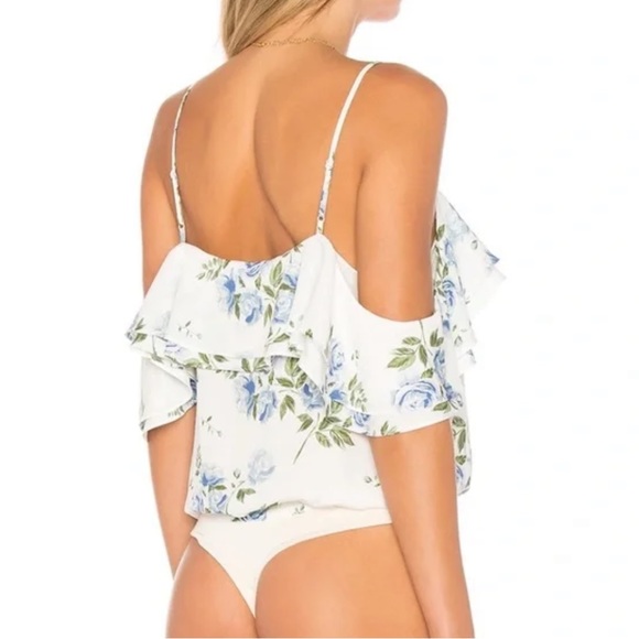 L’Academie Blue Floral Off The Shoulder Bodysuit Small - Picture 3 of 5